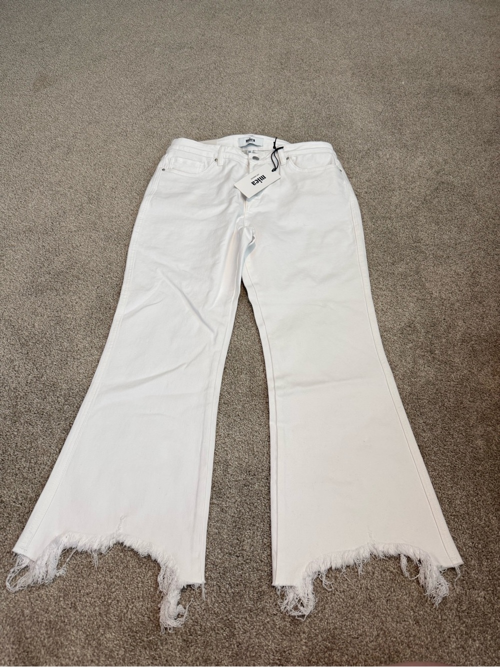 Mica White High-Rise Frayed Hem Flare Jeans